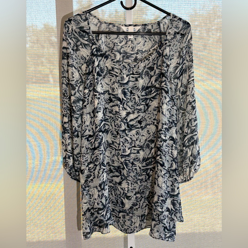 EUC Krazy Kat Blue & White Floral Print Blouse Top, XXL